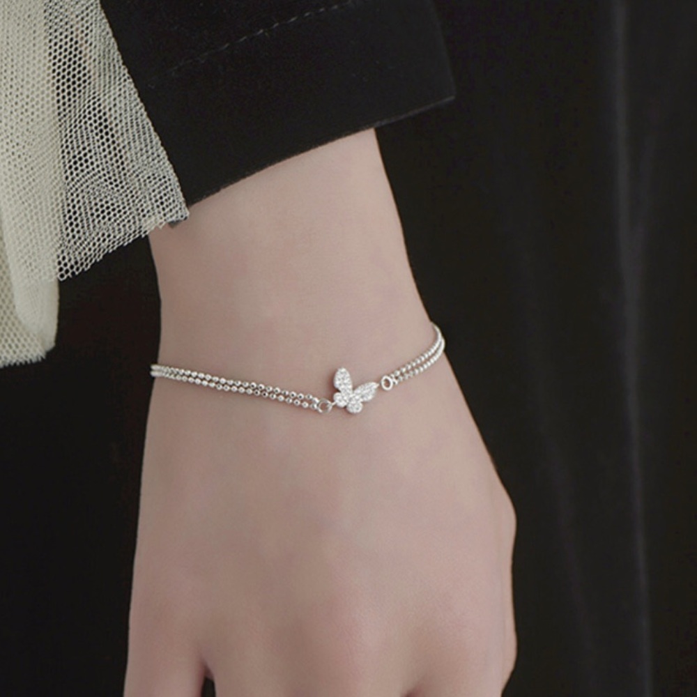 925 Sterling Silver CZ Layered Butterfly Bracelet - Picture 2 of 7